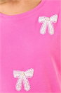 Pink Faux Pearl Embellished Bow T-Shirt, Image 4 of 4