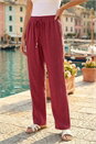Wine Petite Linen Blend Tie Waist Trousers, Image 2 of 4