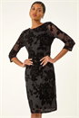 Black Floral Flock Pleat Detail Dress, Image 1 of 5