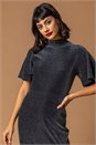 Black Shimmer Asymmetric Hem Dress, Image 4 of 5