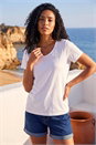 Ivory Cotton Embroidery V-Neck T-Shirt, Image 1 of 4