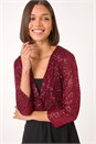 Red Sequin Bodice V-Neck Stretch Top, Image 4 of 5