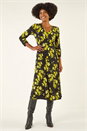 Yellow Floral Print Buttoned Midi Dress, Image 1 of 5
