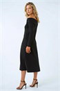 Black Floral Bardot Knit Midi Dress, Image 3 of 5