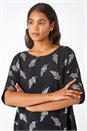 Black Metallic Floral Print Oversized T-Shirt, Image 4 of 5