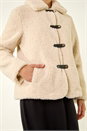 Cream  Textured Borg Collared Jacket, Image 6 of 7