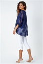 Navy  Leaf Burnout Print Chiffon Overlay Top, Image 3 of 5