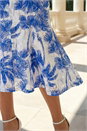 Royal Blue Palm Print Lace Godet Hem Dress, Image 4 of 4