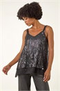 Dark Grey Tassel Sequin Chiffon Top, Image 4 of 5
