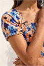 Orange Floral Print Shirred Stretch Maxi Dress, Image 4 of 4