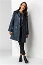 Navy  Waxed Longline Hooded Coat, Image 4 of 5