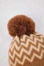 Camel Zig Zag Knit Pom Pom Beanie Hat, Image 3 of 3