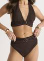 Brown Brown Textured Halter Bikini Top with Ring Detail, Image 3 of 4