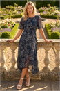 Navy Floral Spot Print Frill Midi Dress, Image 1 of 4