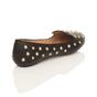 Black Flat Studded Loafers Ballet Pumps, Image 4 of 6