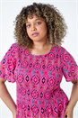 Pink Curve Printed Crinkle Shirred Midi Dress, Image 4 of 5
