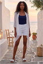 Ivory 3/4 Sleeve Mesh Longline Kimono, Image 1 of 4