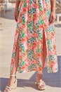 Pink Floral Print Bardot Shirred Midi Dress, Image 4 of 4
