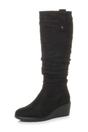 Black Mid Wedge Heel Slouch Knee High Calf Boots, Image 1 of 4