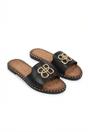 Black iKrush Black Abby Sparkle Buckle Gold Studded Flat Sandals, Image 7 of 8