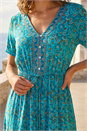 Blue Petite Floral Border Print Midi Dress , Image 4 of 4