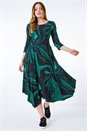 Green Abstract Marble Print Midi Dress , Image 2 of 5