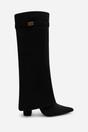 Black Keira Fold Over Shark Block Heel Point Toe Boots, Image 2 of 3