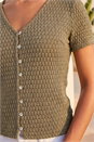 KHAKI Petite Textured Button Up Blouse, Image 4 of 4