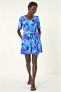Purple Abstract Print Belted Playsuit, Image 3 of 5