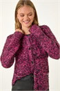 Cerise Fluffy Knit Button Cardigan, Image 4 of 5