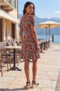 Rust Floral Print V-Neck Wrap Stretch Dress, Image 3 of 4