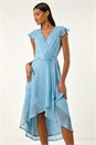 Blue Shimmer Plisse Wrap Dress, Image 1 of 5