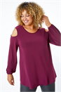 Wine Curve Cold Shoulder Stretch Top, Image 1 of 5
