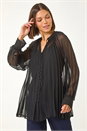 Black V-Neck Pleated Blouse, Image 4 of 5