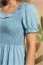 Denim Shirred Frill Midi Dress, Image 4 of 4