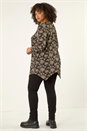 Black Curve Floral V-Neck Stretch Top, Image 3 of 5