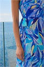 Blue Floral Print Wrap Chiffon Midi Dress, Image 4 of 4