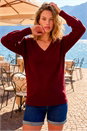 Red Plain V-Neck Stretch Longline Jumper, Image 2 of 4
