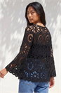 Black Petite Crochet Flare Sleeve Top, Image 3 of 4