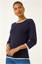 Navy  Scallop Neck Button Knit Jumper, Image 4 of 5
