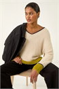 Ivory  Stripe Trim V-Neck Knit Jumper, Image 1 of 5
