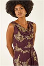 Plum Metallic Jacquard Cowl Neck Midi Dress, Image 4 of 5