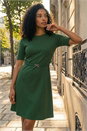 Green Belted Fit & Flare Dress, Image 2 of 4