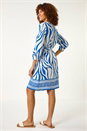 Royal Blue Abstract Border Tie Shirt Dress, Image 3 of 5
