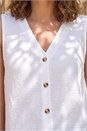 White Petite V-Neck Front Button Up Blouse, Image 4 of 4