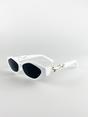 White Angular Cateye Sunglasses With Metal Panther Badge, Image 1 of 3