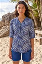 Blue Printed Zip Front Top, Image 3 of 4