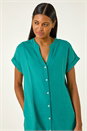 Jade Green Linen Blend Shift Dress, Image 4 of 5