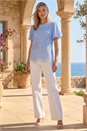 Light Blue  Sequin Lace Puff Sleeve Top, Image 2 of 4