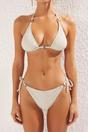 Beige Textured Triangle Bikini Set with Ring Detail and Tie Side Bottom, Image 3 of 4